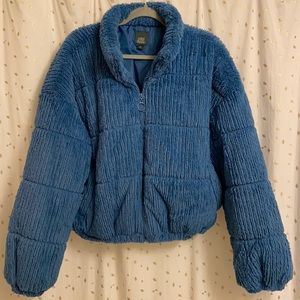Wild Fable Fuzzy Puffer Jacket in Blue